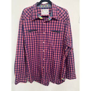 Robert Graham 100% Cotton Long Sleeve Button Down Shirt Pink Blue Check Mens 3XL